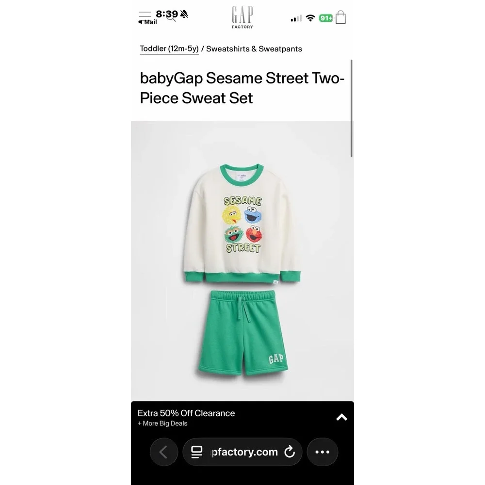 baby Gap Sesame Street Two-Piece Sweat Set Size 4Toddler New